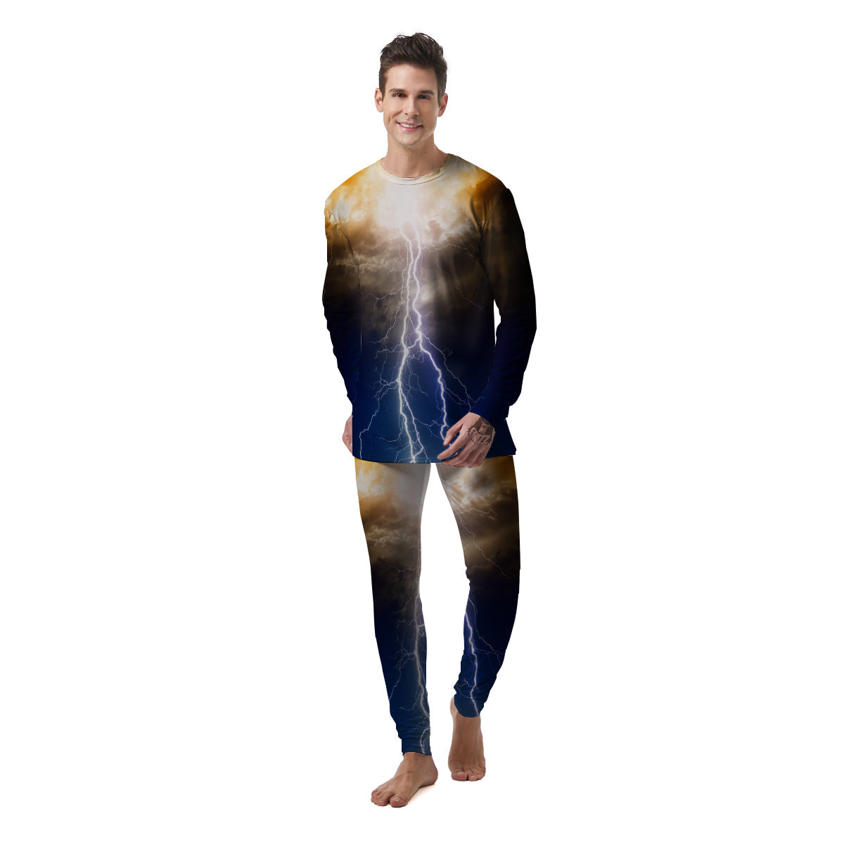 Apocalyptic Lightnings Print Men's Pajamas-grizzshop