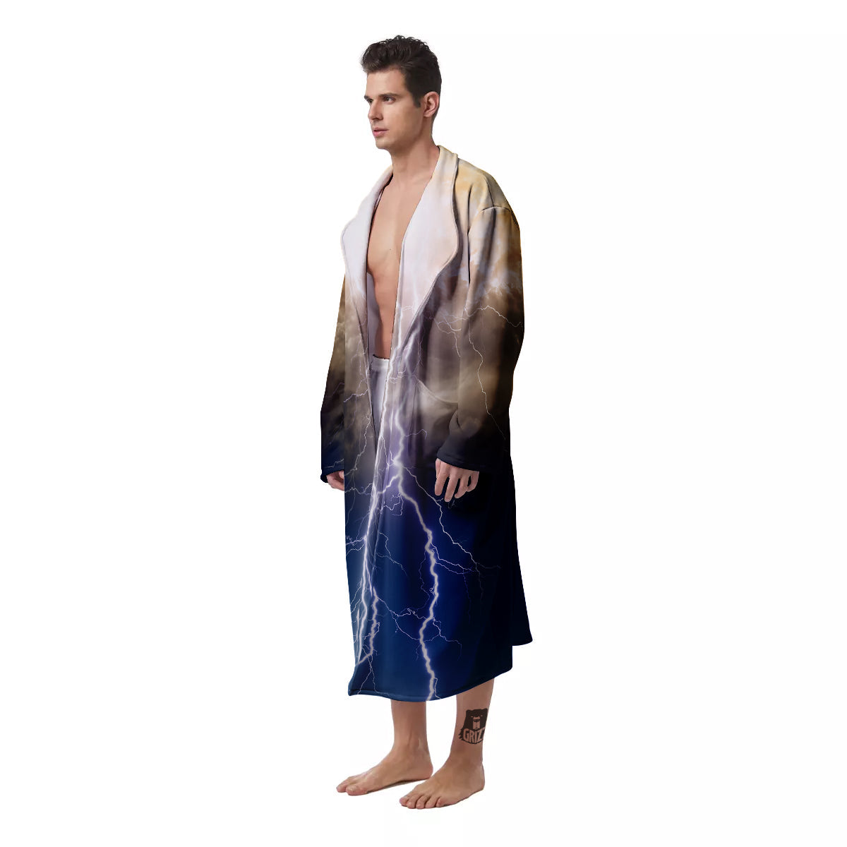 Apocalyptic Lightnings Print Men's Robe-grizzshop