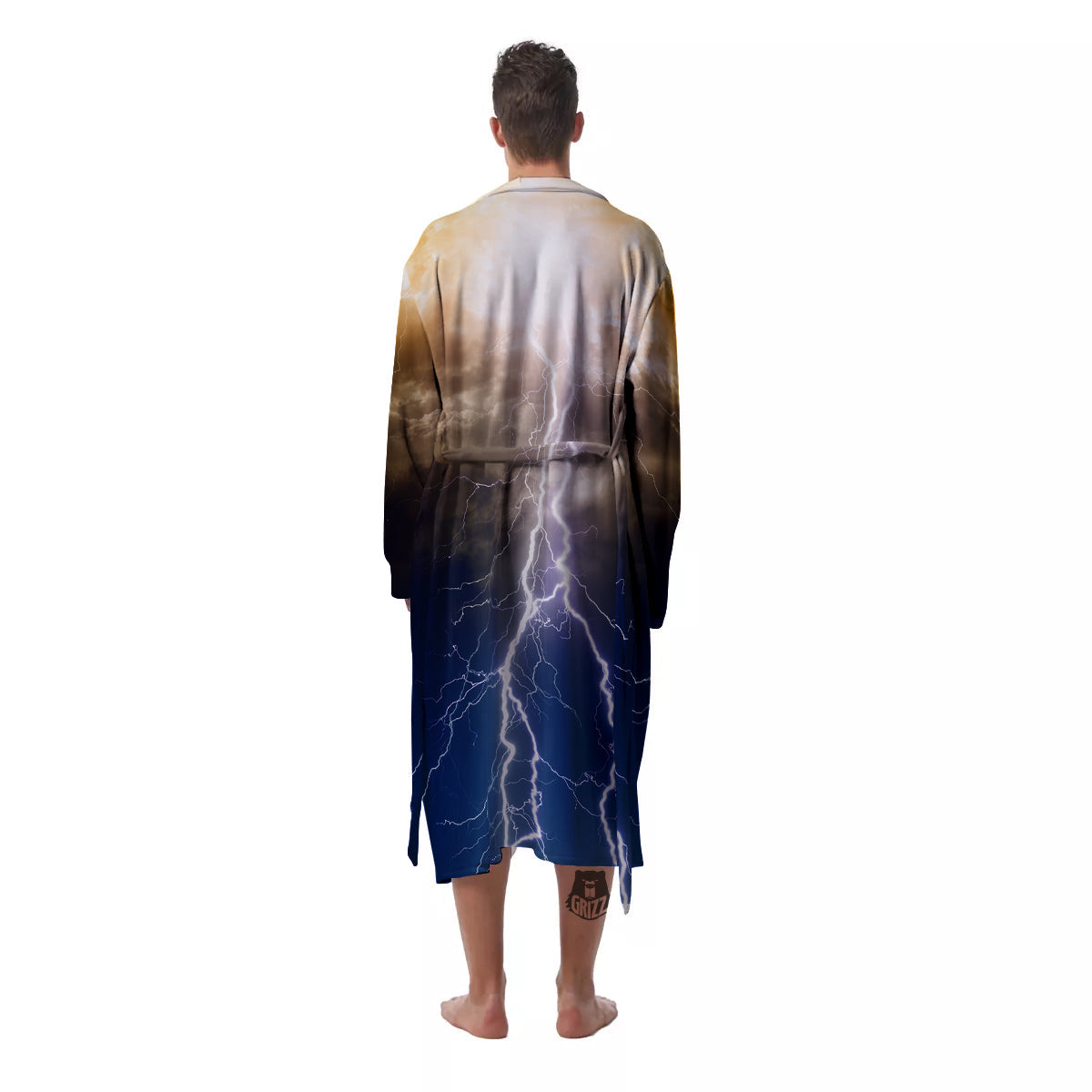 Apocalyptic Lightnings Print Men's Robe-grizzshop