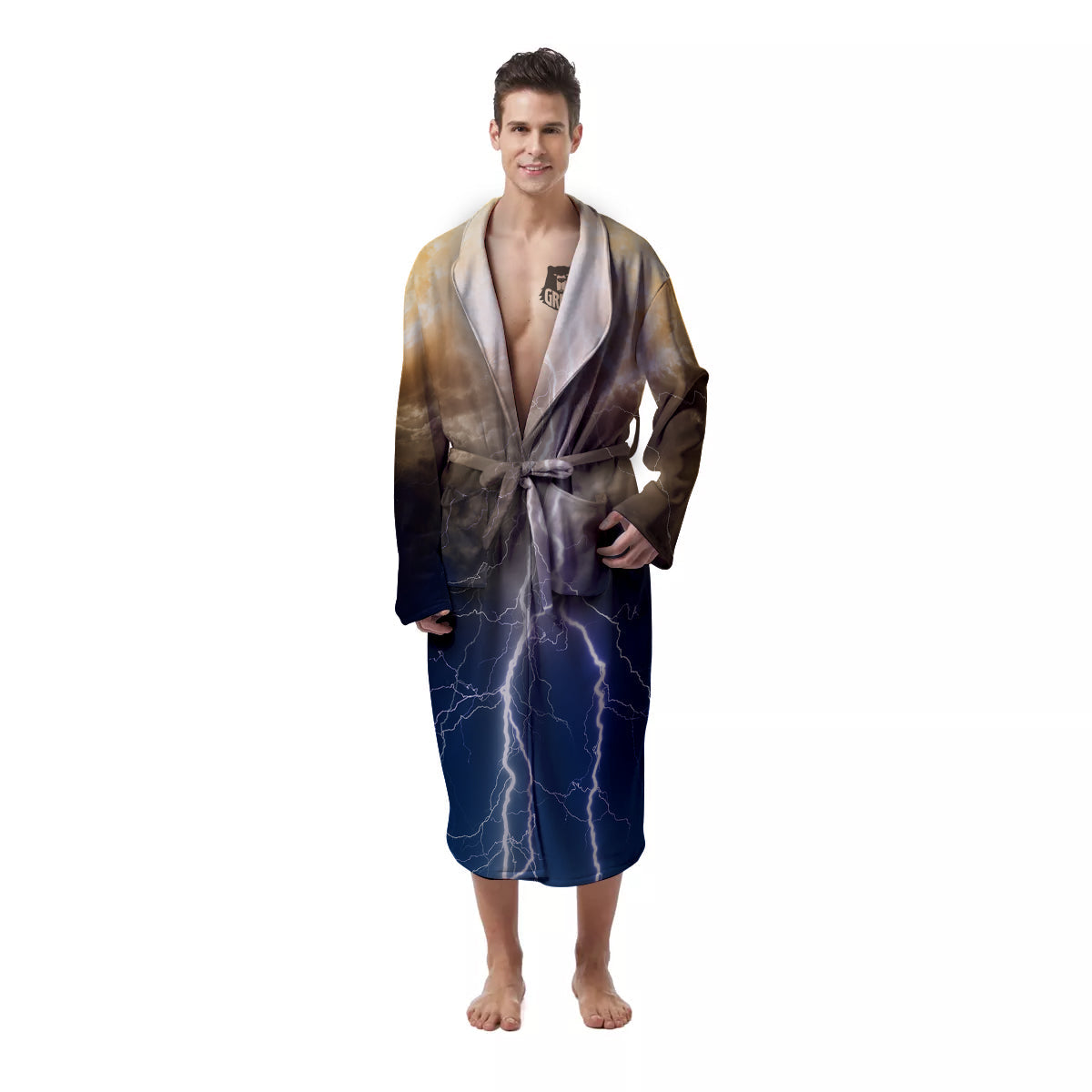 Apocalyptic Lightnings Print Men's Robe-grizzshop