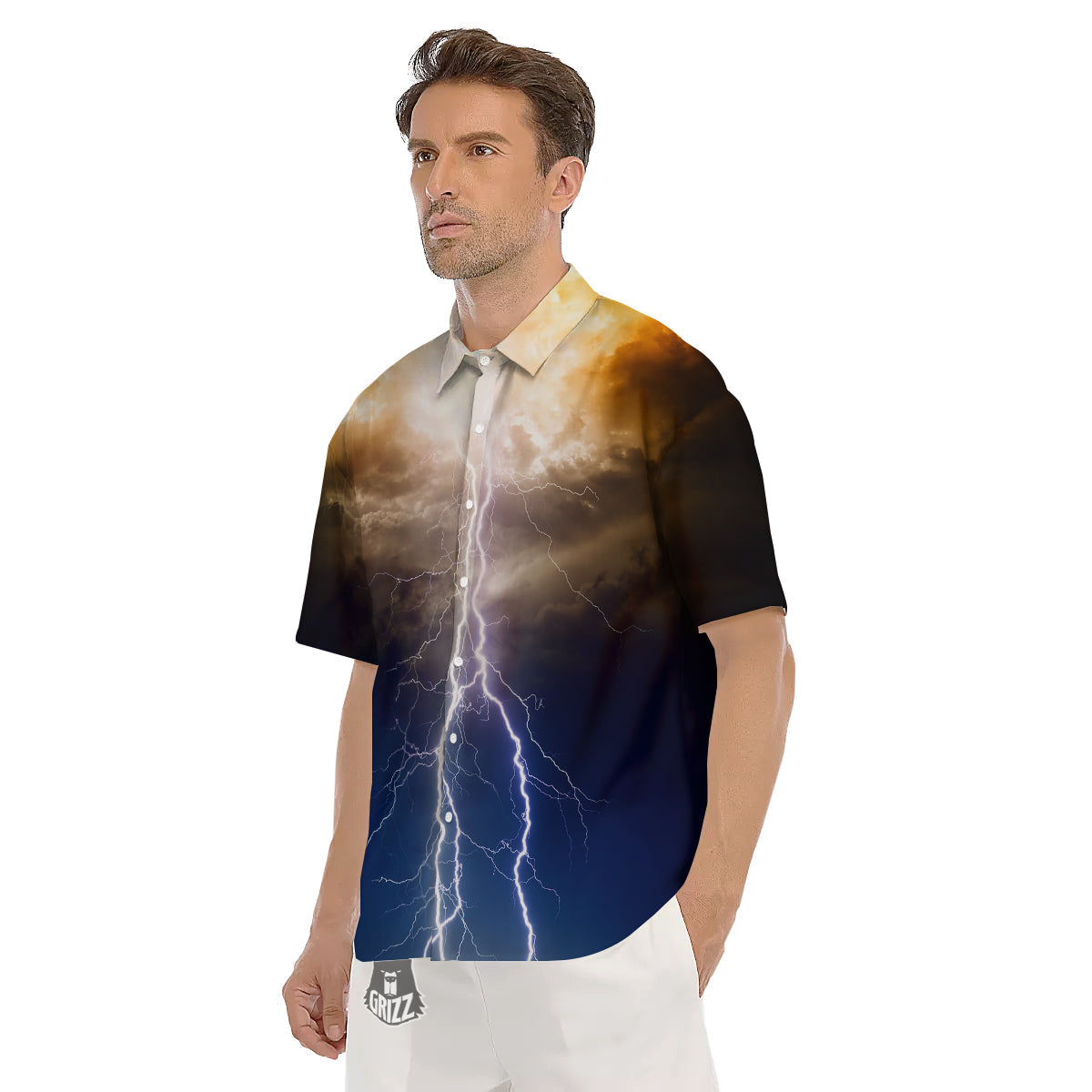 Apocalyptic Lightnings Print Men's Short Sleeve Shirts-grizzshop