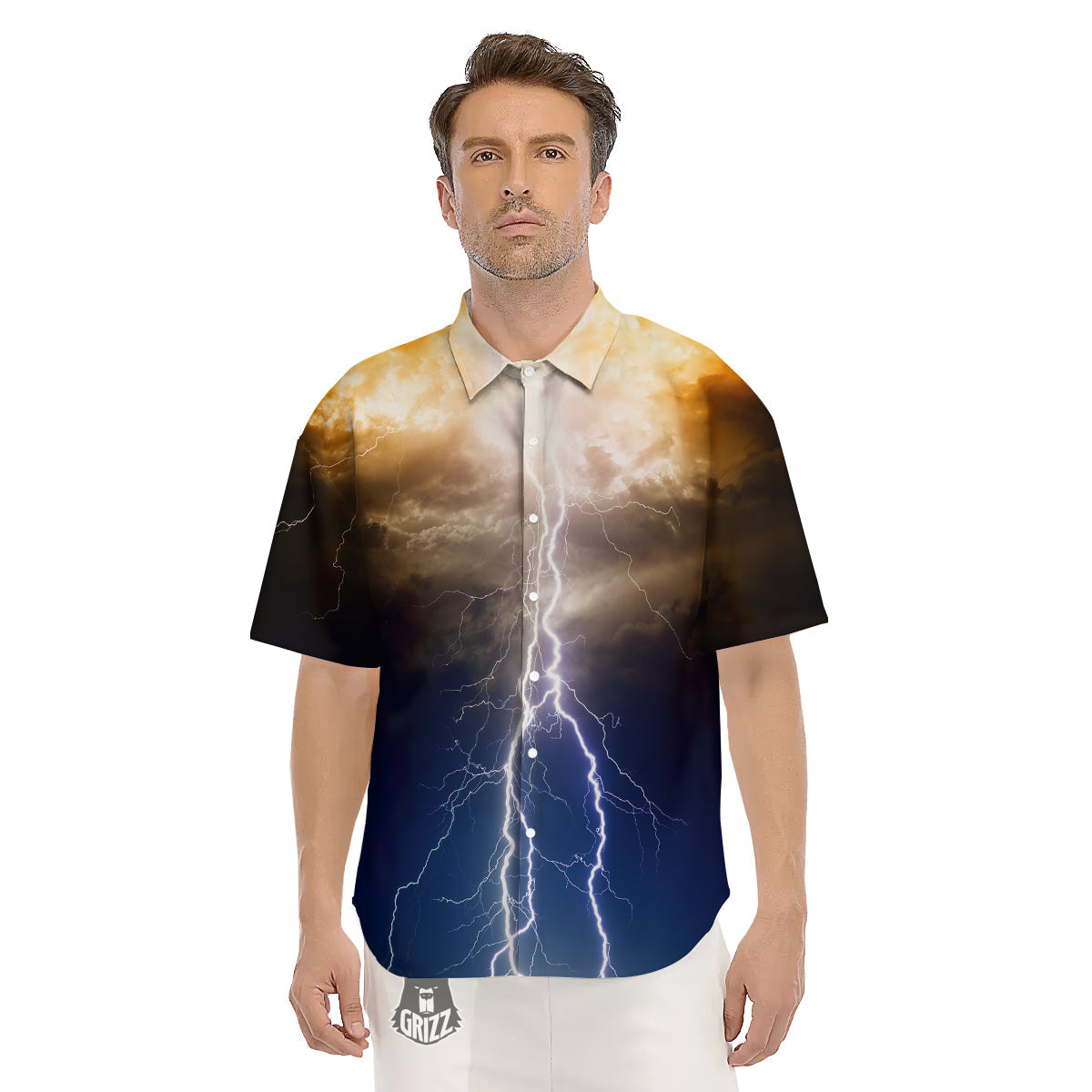 Apocalyptic Lightnings Print Men's Short Sleeve Shirts-grizzshop