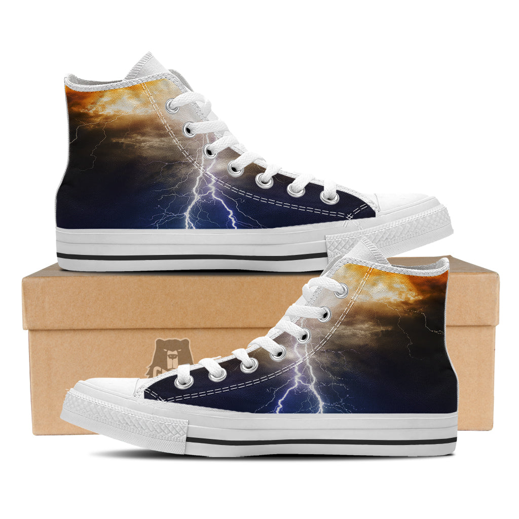 Apocalyptic Lightnings Print White High Top Shoes-grizzshop