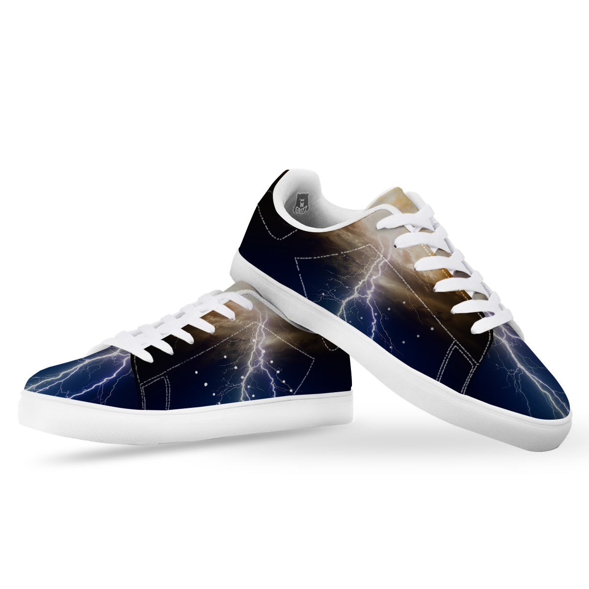 Apocalyptic Lightnings Print White Low Top Sneakers-grizzshop