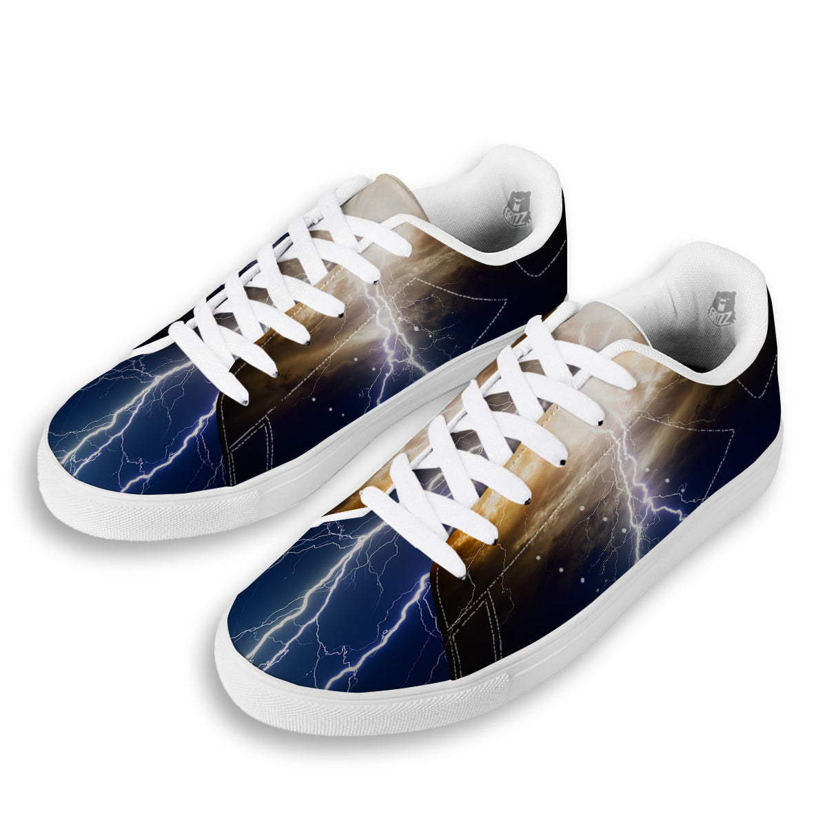 Apocalyptic Lightnings Print White Low Top Sneakers-grizzshop