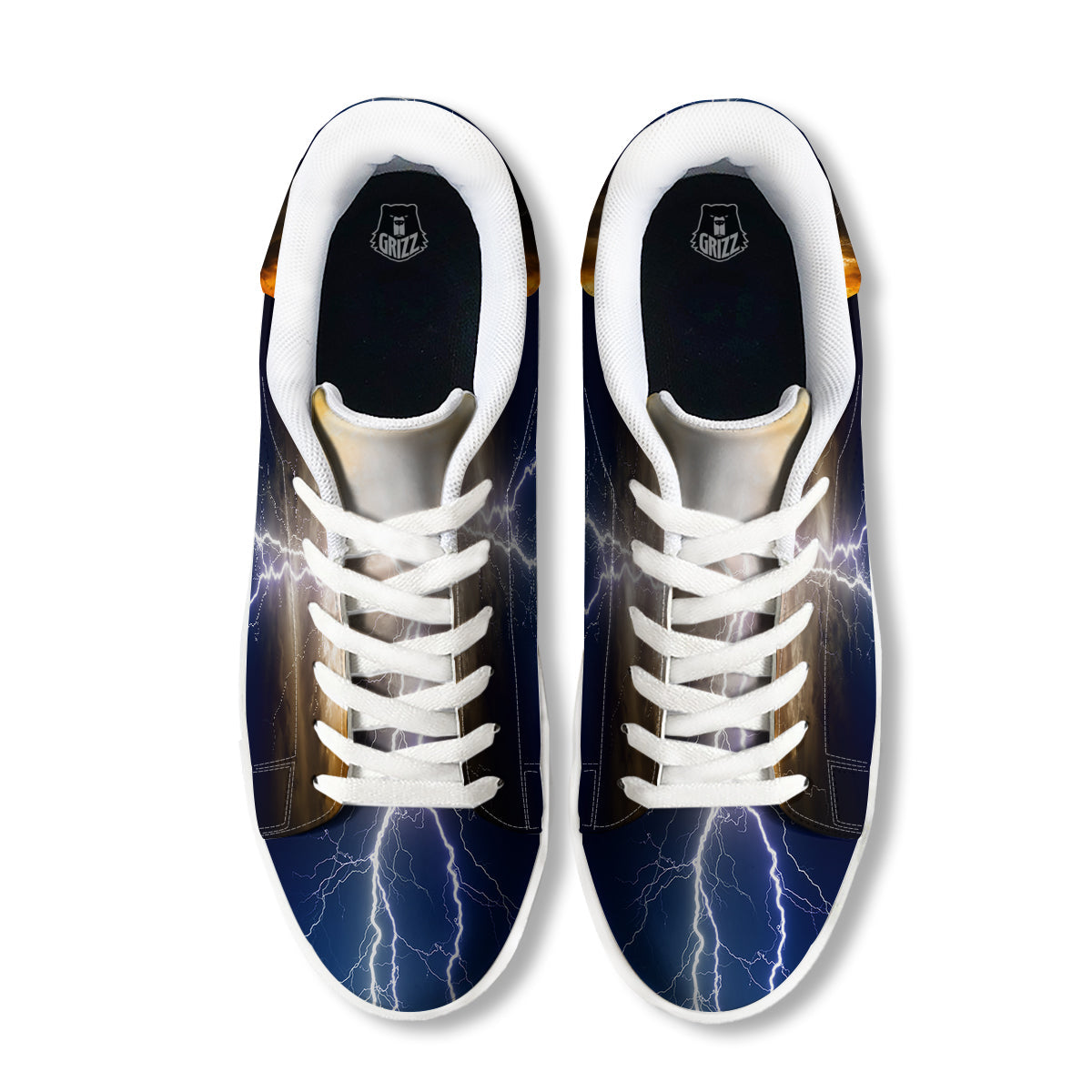 Apocalyptic Lightnings Print White Low Top Sneakers-grizzshop