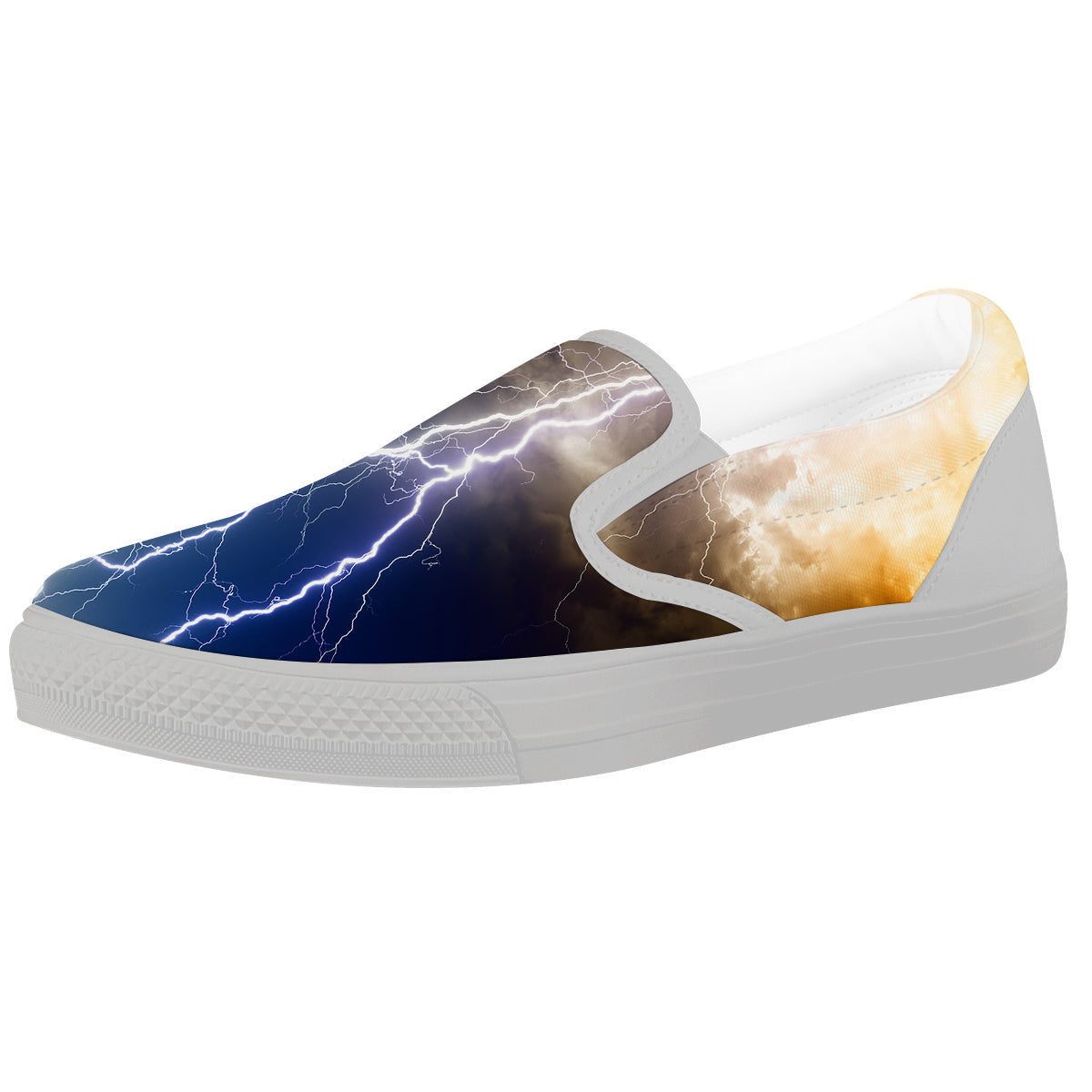Apocalyptic Lightnings Print White Slip On Shoes-grizzshop