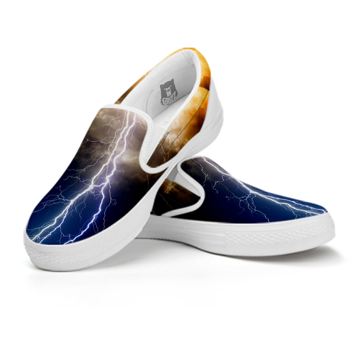 Apocalyptic Lightnings Print White Slip On Shoes-grizzshop