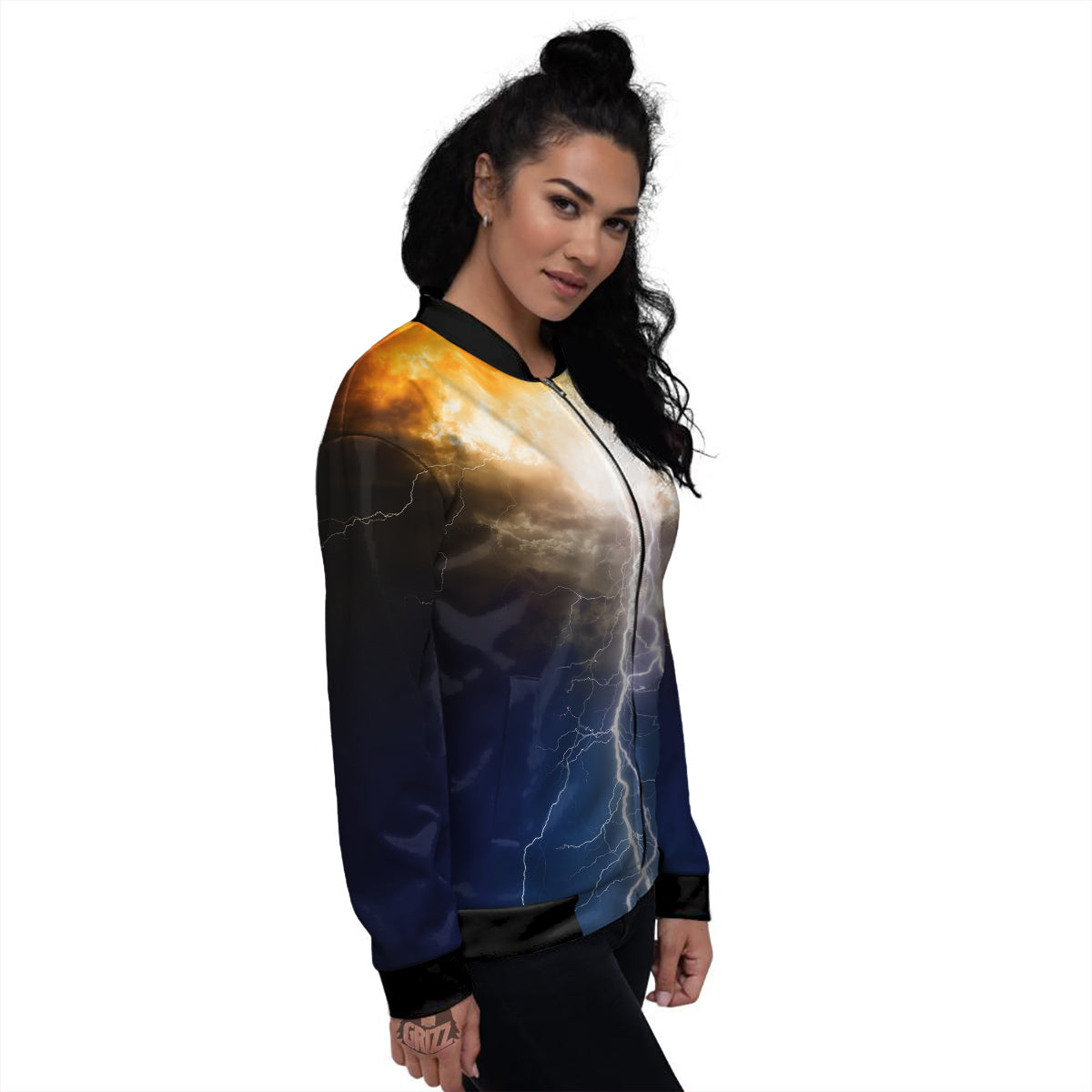 Apocalyptic Lightnings Print Women's Bomber Jacket-grizzshop