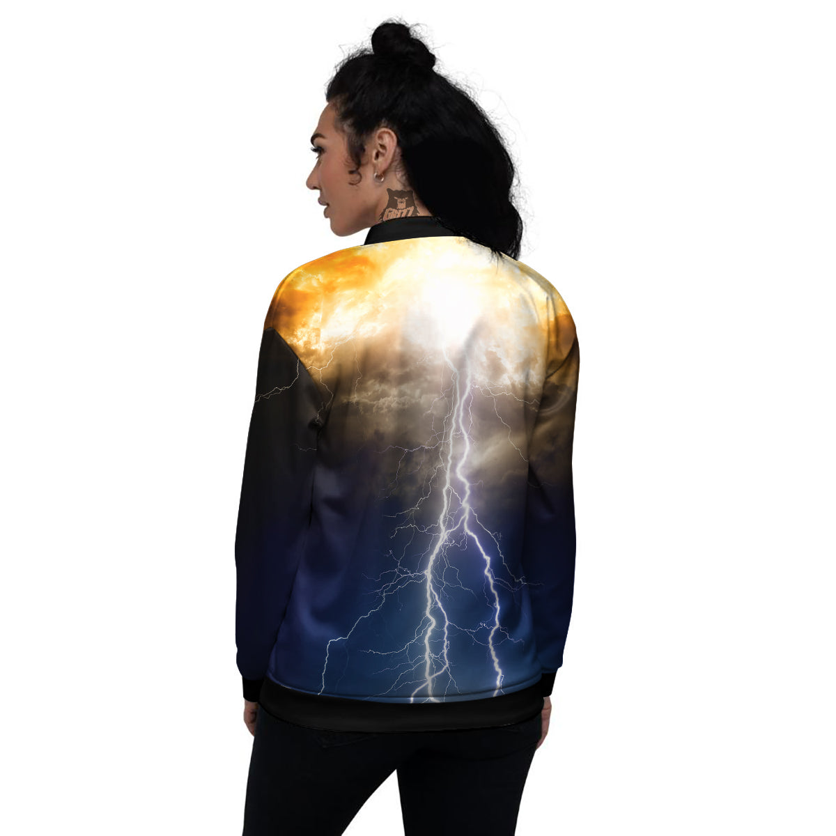 Apocalyptic Lightnings Print Women's Bomber Jacket-grizzshop