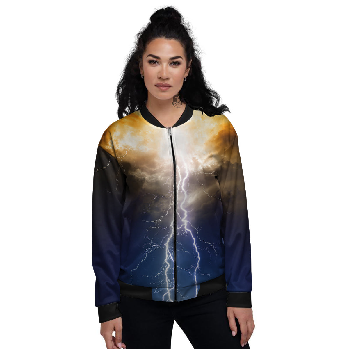 Apocalyptic Lightnings Print Women's Bomber Jacket-grizzshop