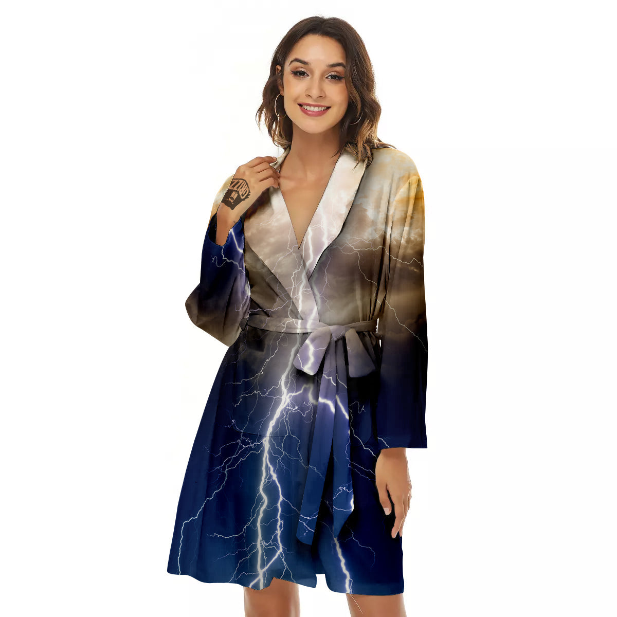 Apocalyptic Lightnings Print Women's Robe-grizzshop