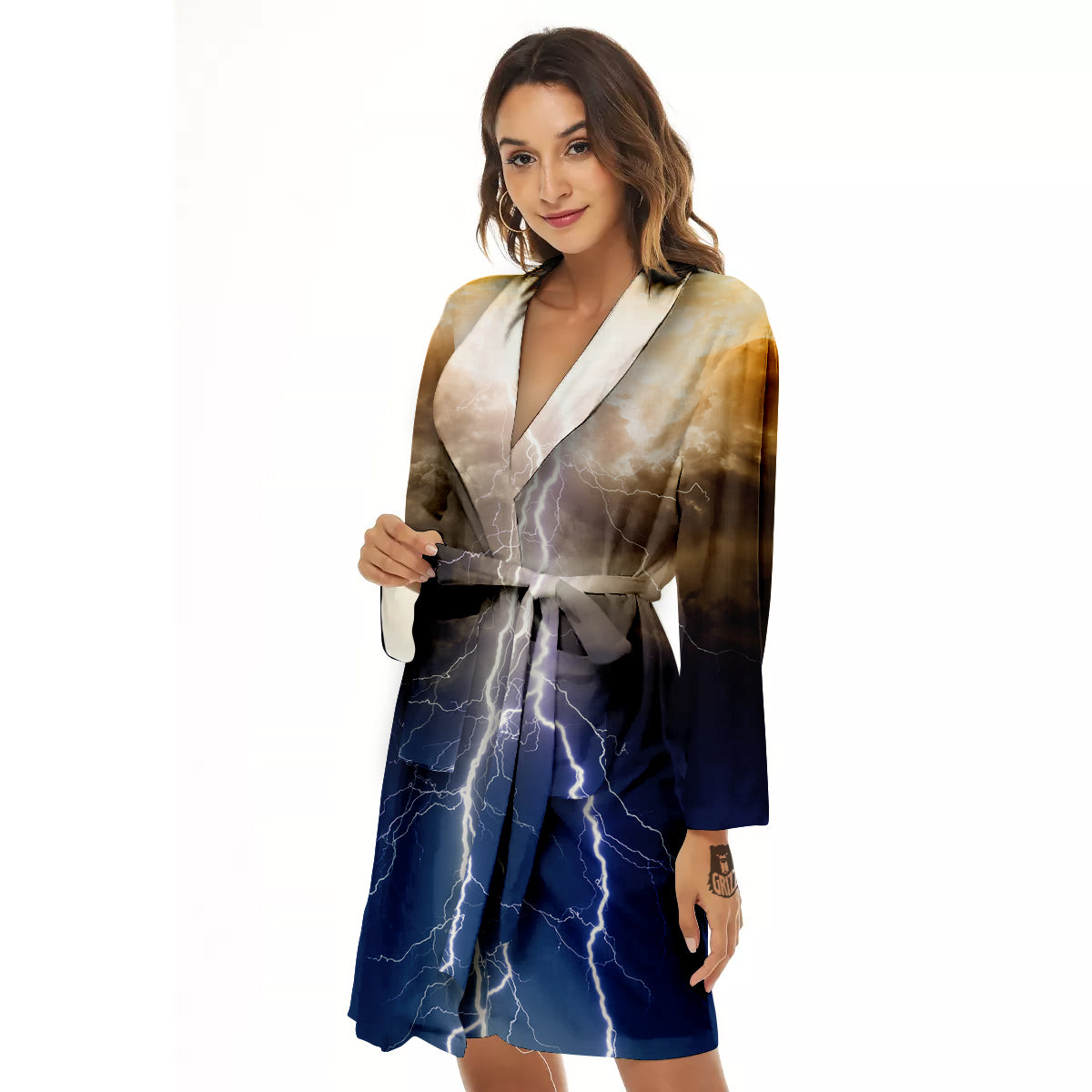 Apocalyptic Lightnings Print Women's Robe-grizzshop