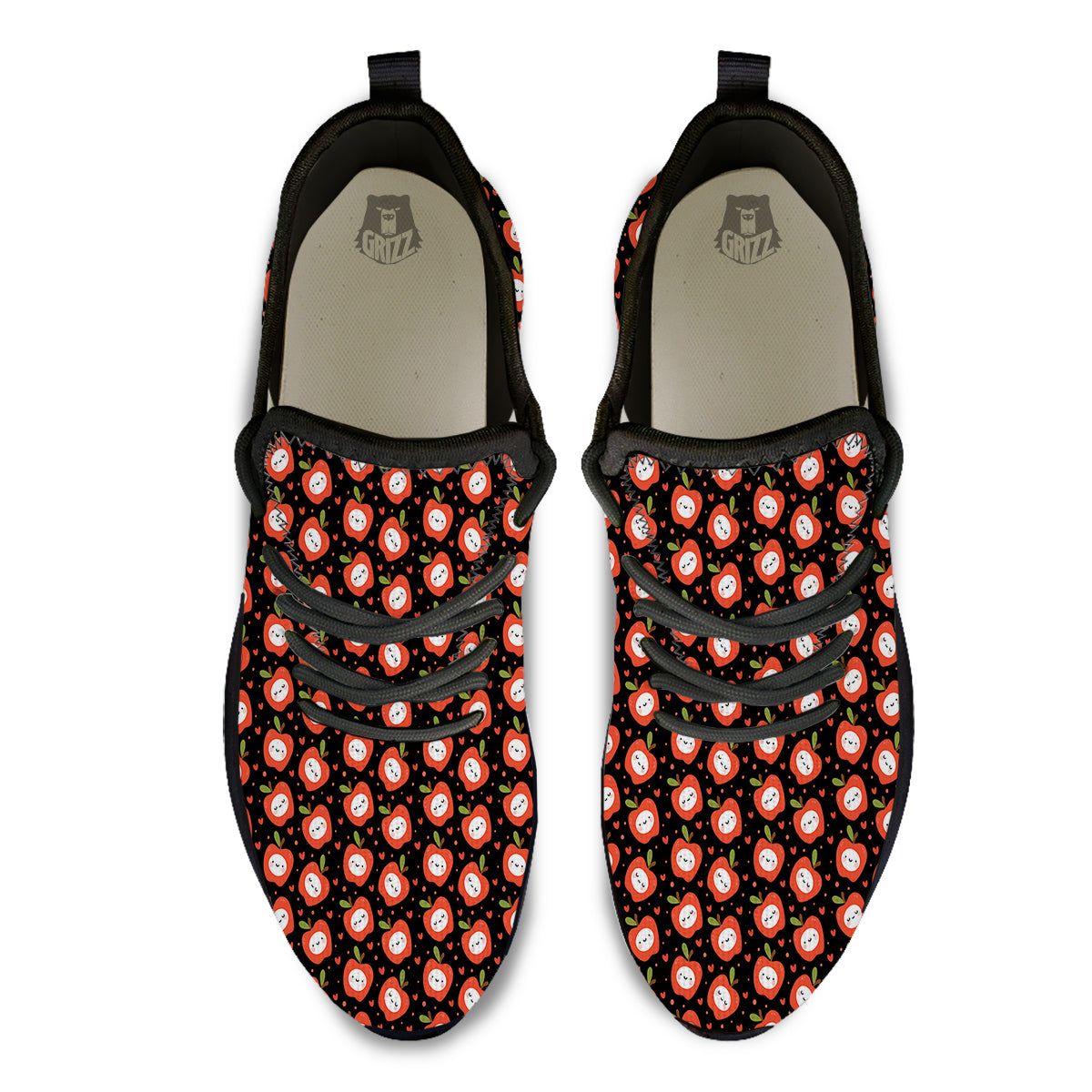 Apple Cute Print Pattern Black Athletic Shoes-grizzshop