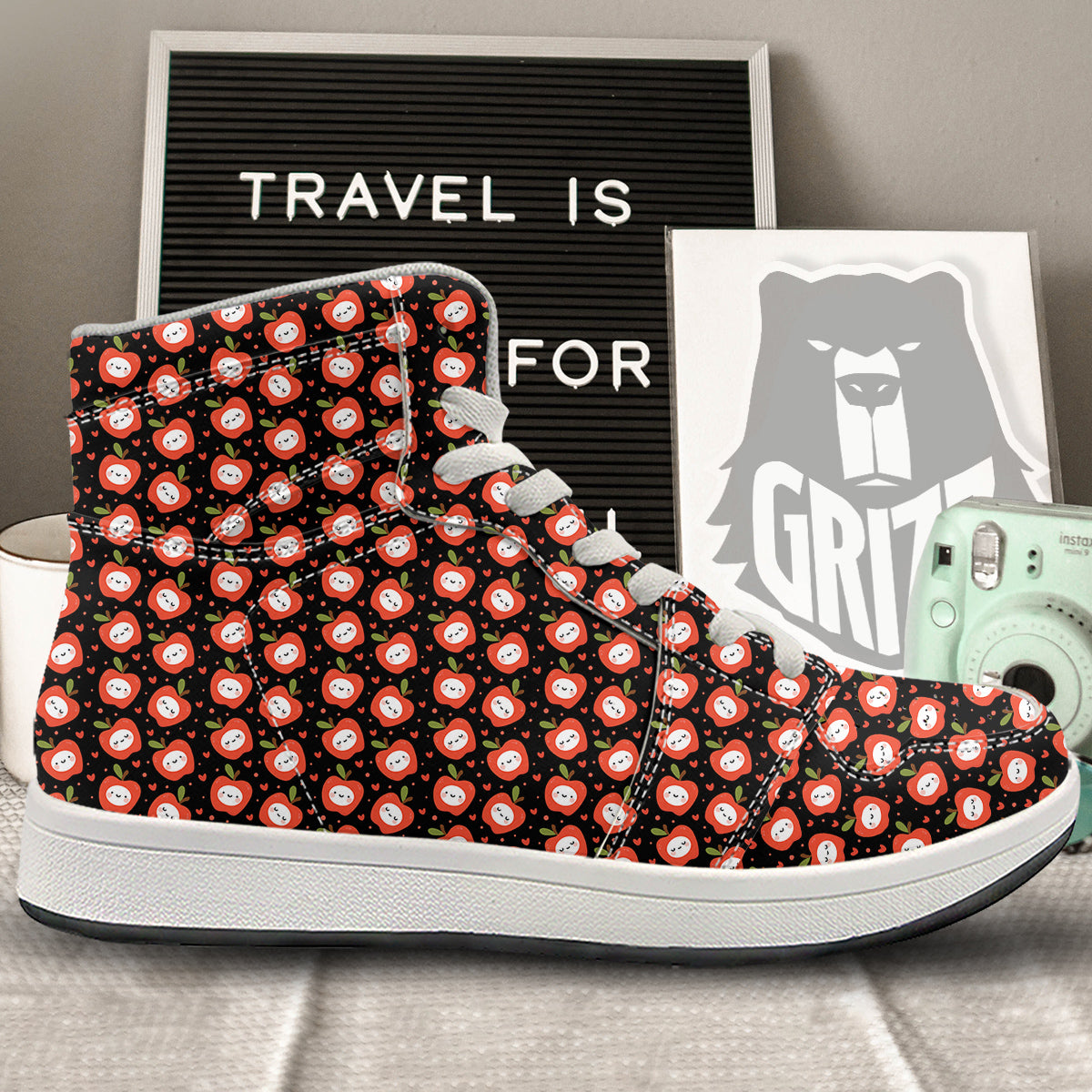 Apple Cute Print Pattern High Top Sneakers-grizzshop
