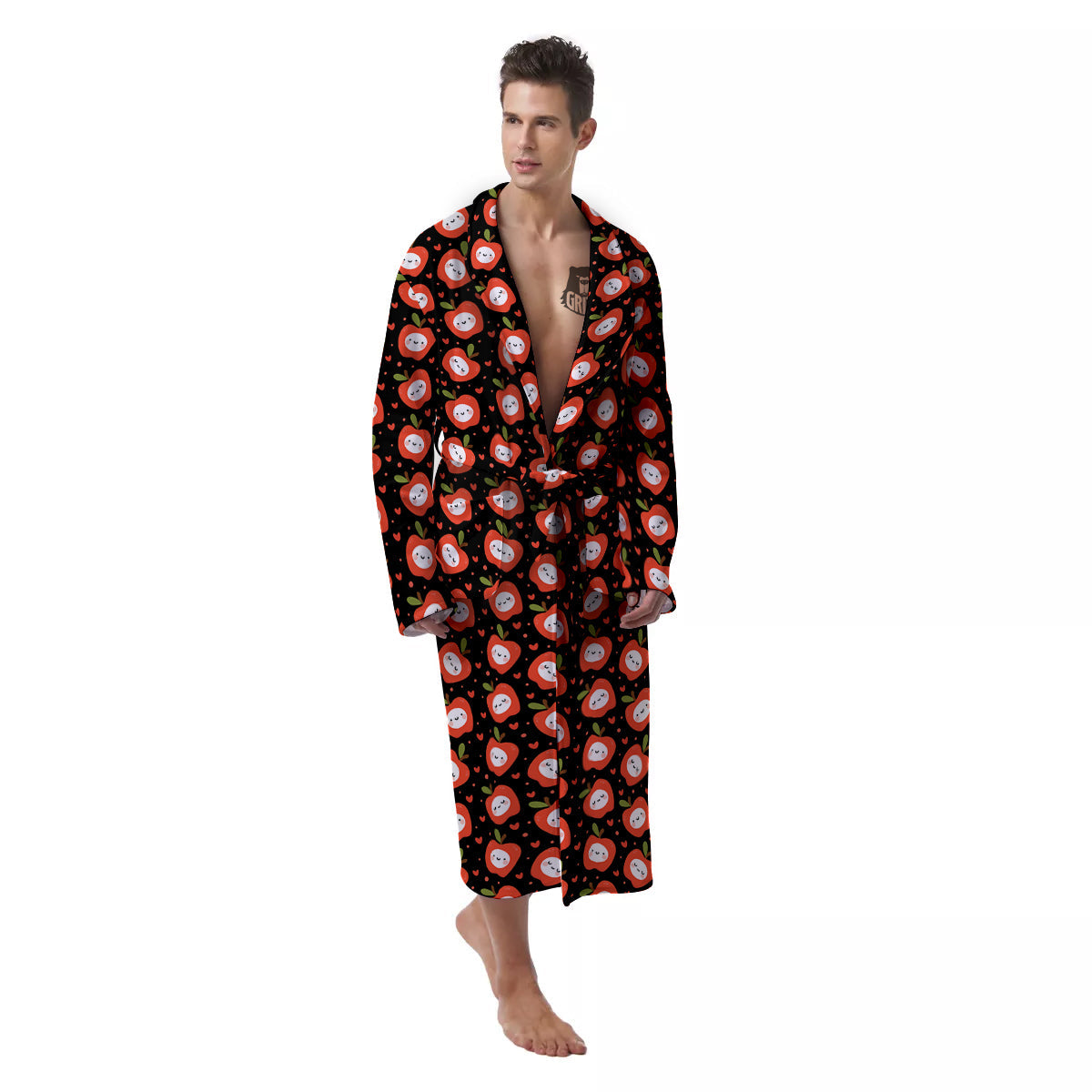 Apple Cute Print Pattern Men's Robe-grizzshop