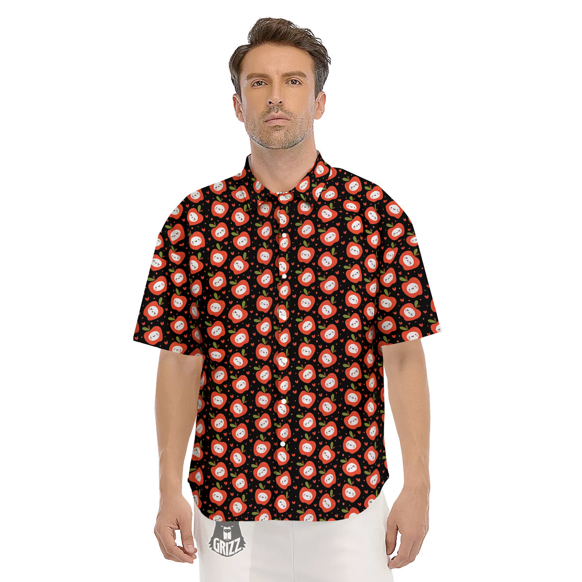 Apple Cute Print Pattern Men's Short Sleeve Shirts-grizzshop