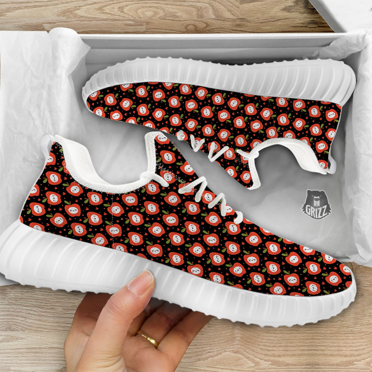 Apple Cute Print Pattern White Walking Shoes-grizzshop