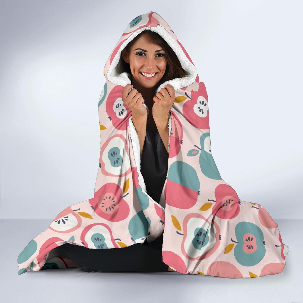 Apple Pattern Print Hooded Blanket-grizzshop