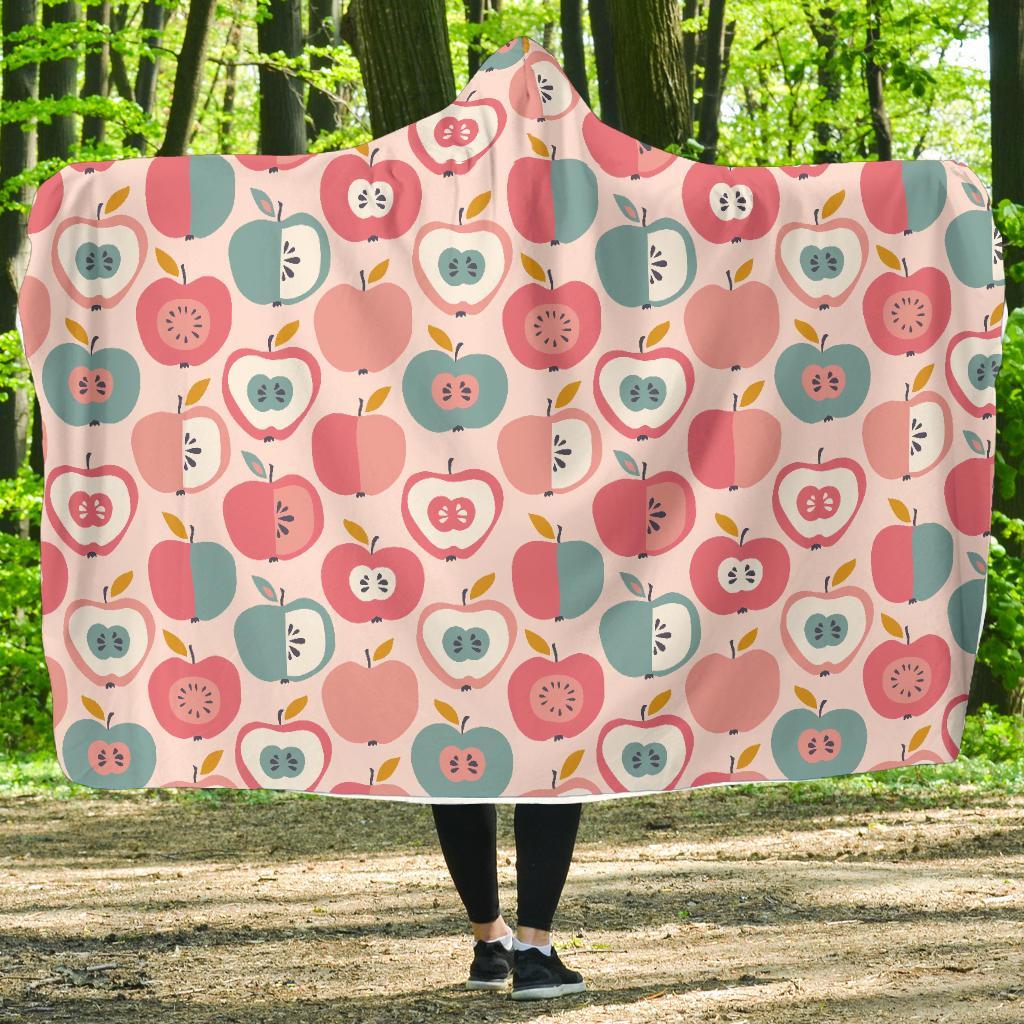 Apple Pattern Print Hooded Blanket-grizzshop