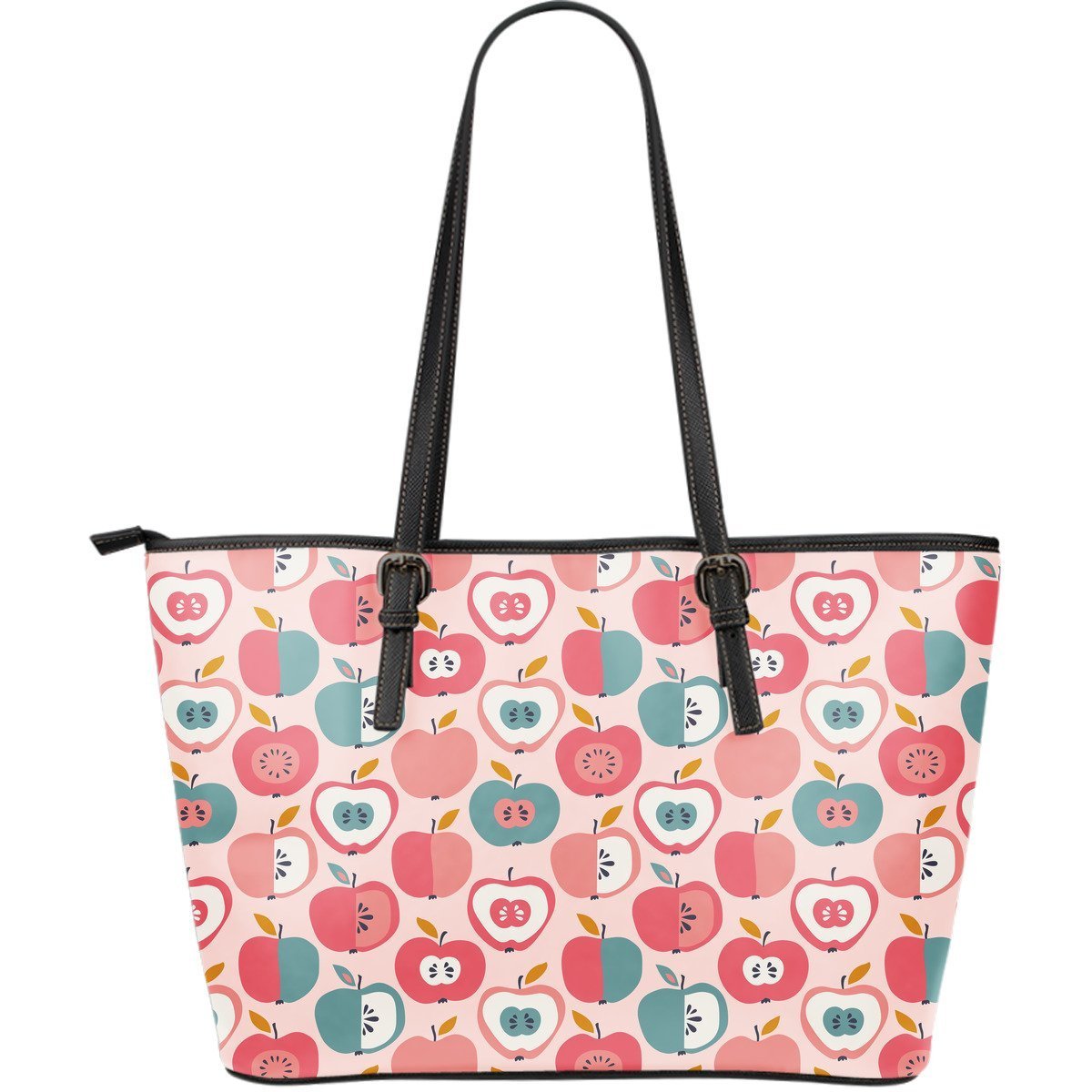 Apple Pattern Print Leather Tote Bag-grizzshop