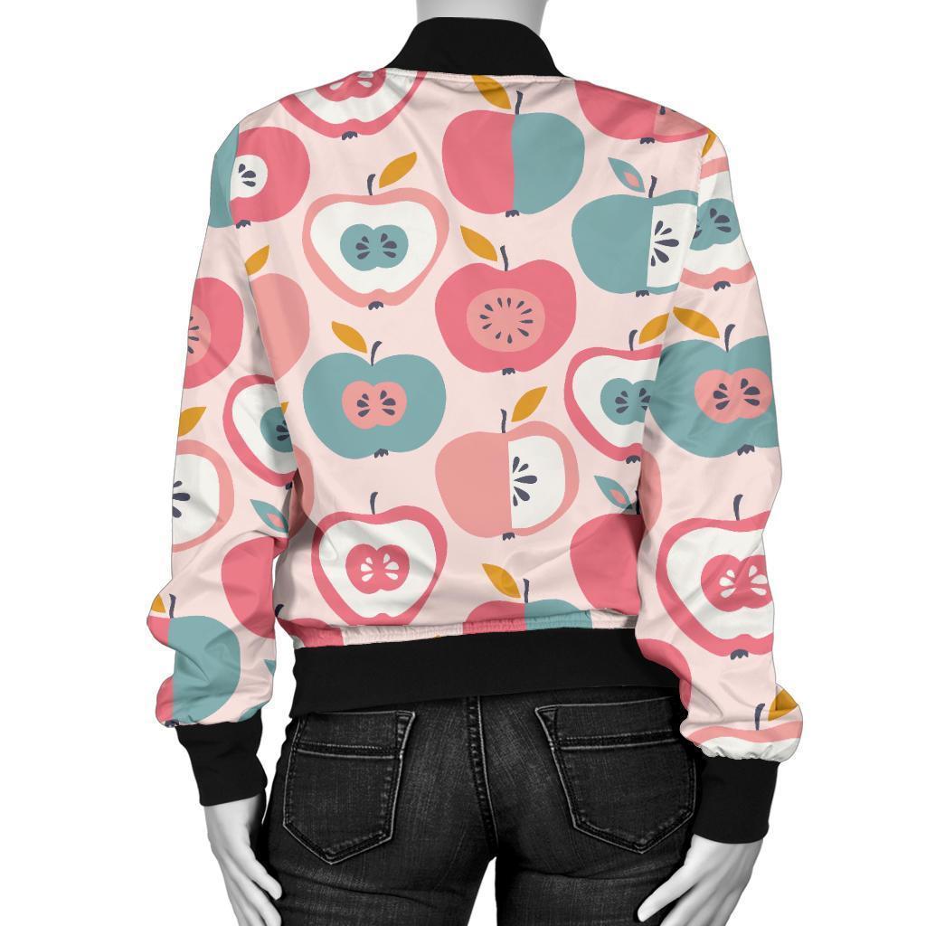 Apple Pattern Print Women Casual Bomber Jacket-grizzshop