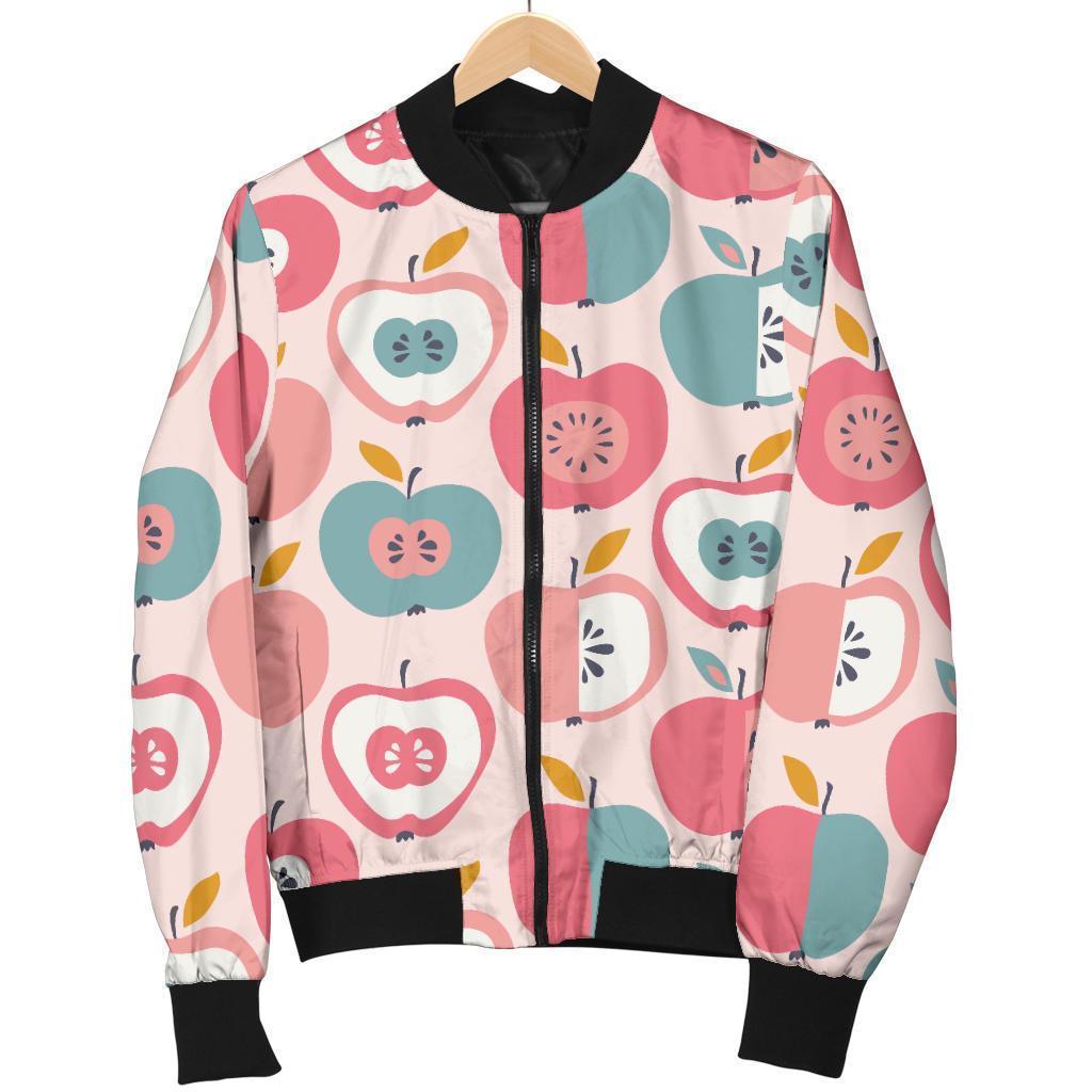 Apple Pattern Print Women Casual Bomber Jacket-grizzshop