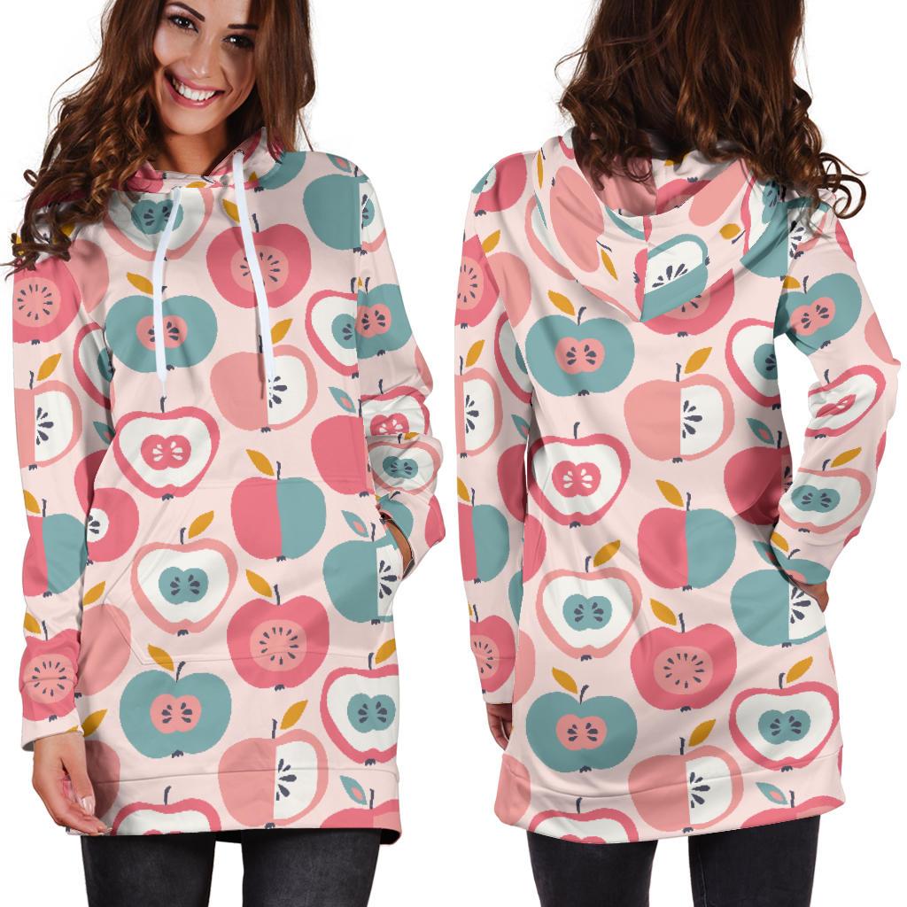 Apple Pattern Print Women Hoodie Dress-grizzshop