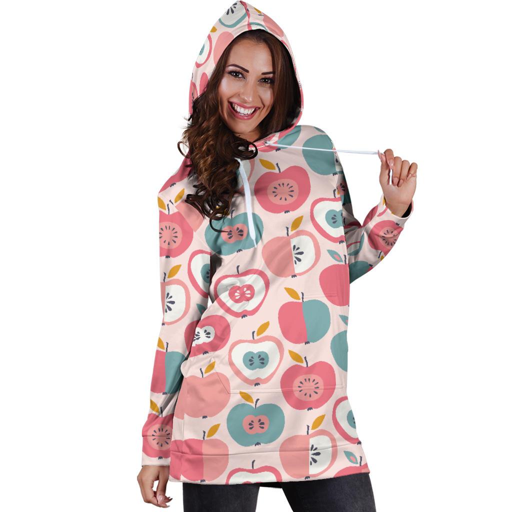 Apple Pattern Print Women Hoodie Dress-grizzshop