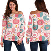 Apple Pattern Print Women Off Shoulder Sweatshirt-grizzshop