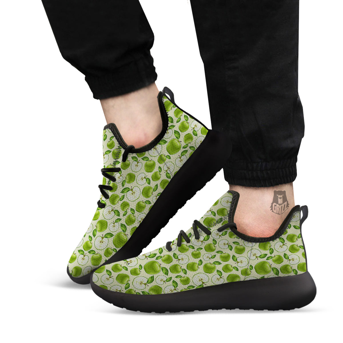 Apple Print Pattern Black Athletic Shoes-grizzshop