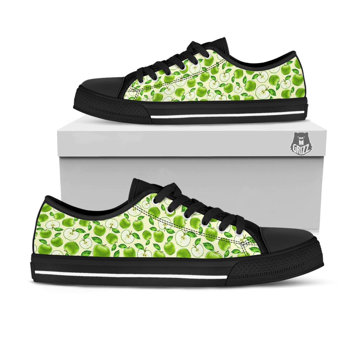 Apple Print Pattern Black Low Top Shoes-grizzshop