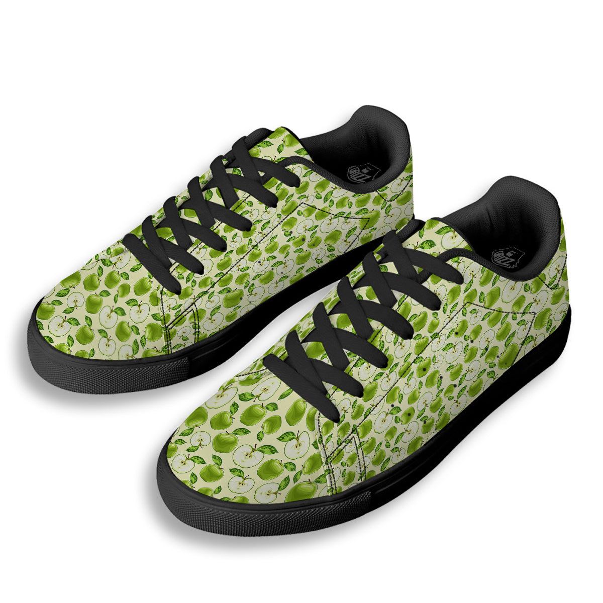 Apple Print Pattern Black Low Top Sneakers-grizzshop
