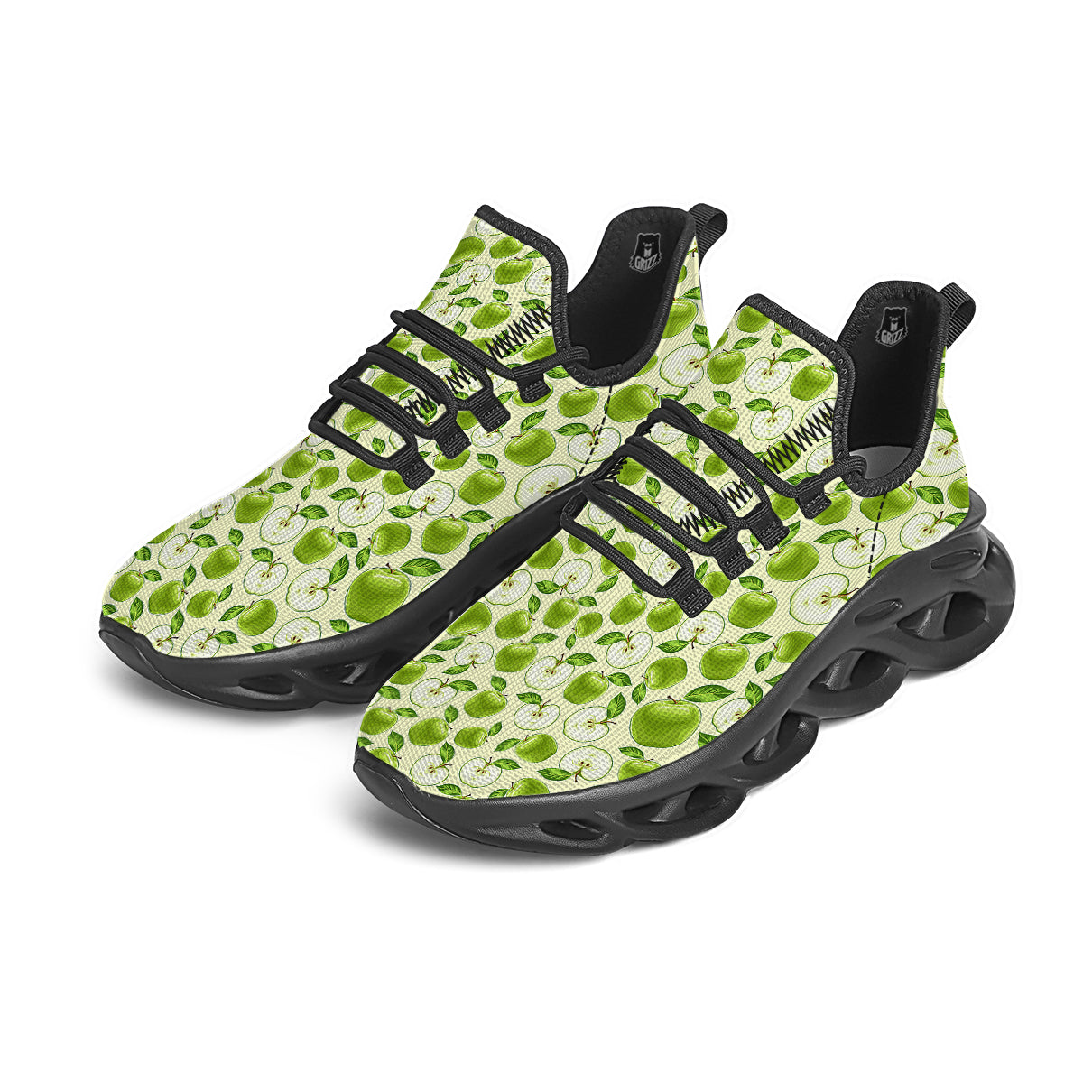 Apple Print Pattern Black Running Shoes-grizzshop