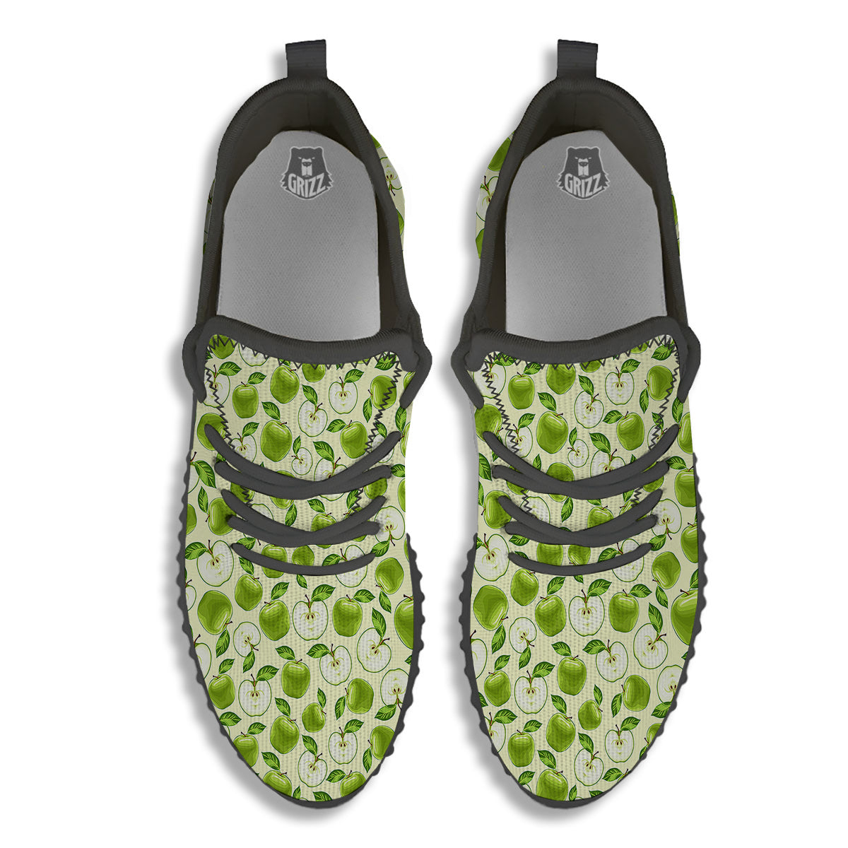 Apple Print Pattern Black Walking Shoes-grizzshop