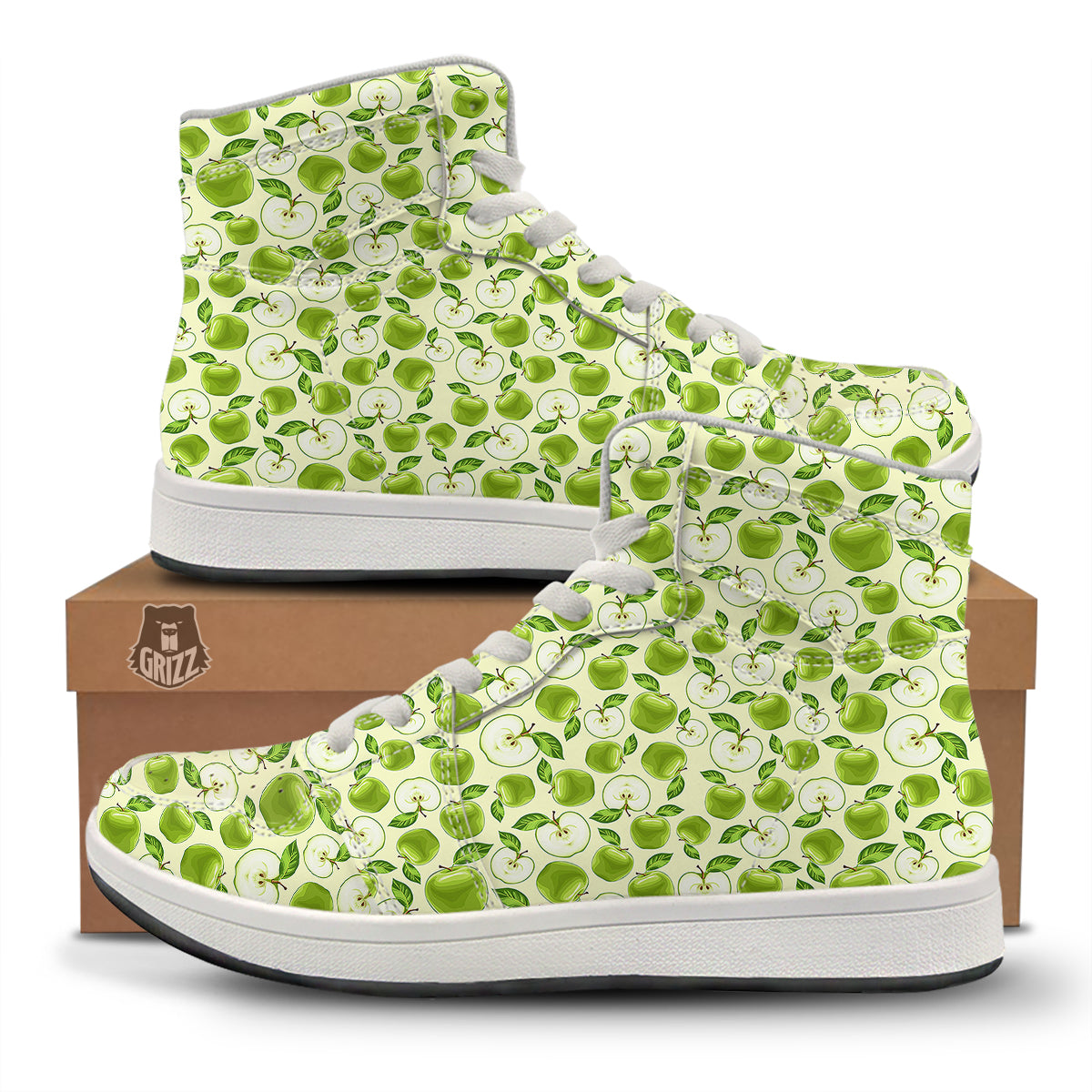 Apple Print Pattern High Top Sneakers-grizzshop