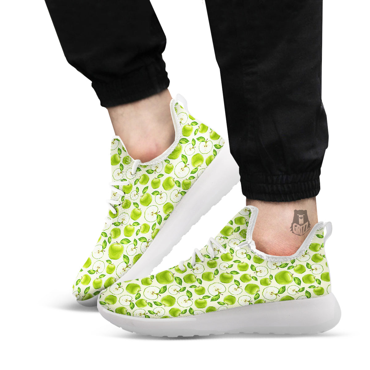 Apple Print Pattern White Athletic Shoes-grizzshop