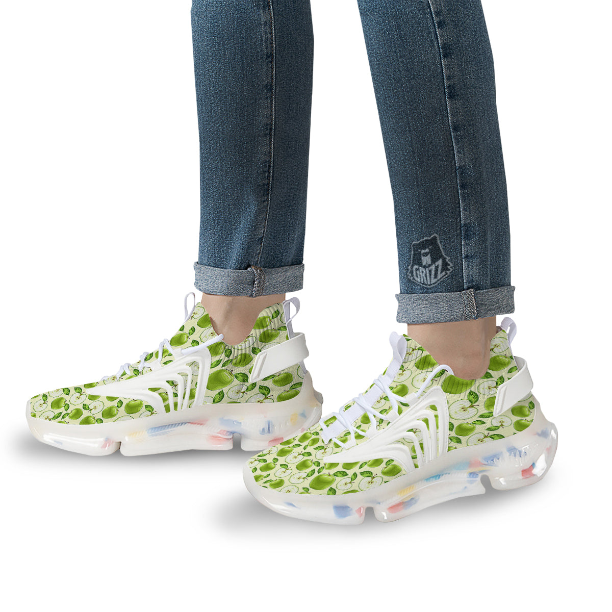 Apple Print Pattern White Gym Shoes-grizzshop