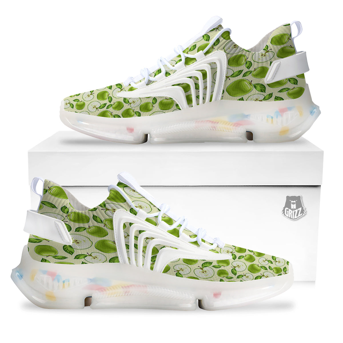 Apple Print Pattern White Gym Shoes-grizzshop