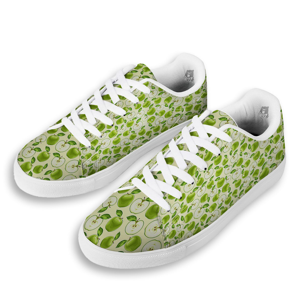 Apple Print Pattern White Low Top Sneakers-grizzshop
