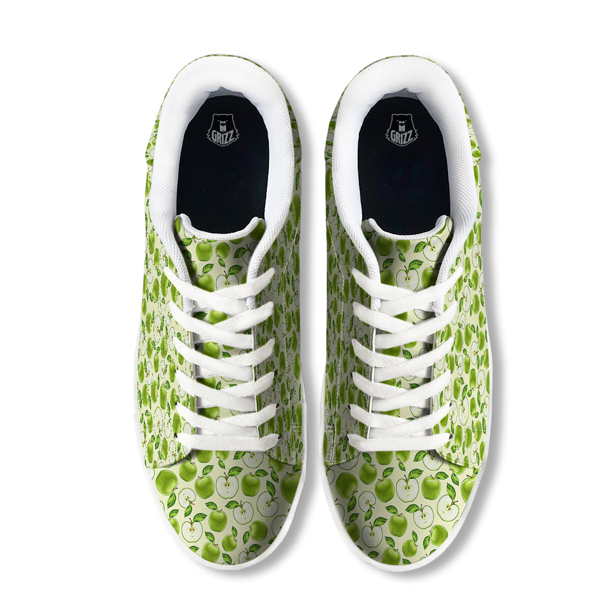 Apple Print Pattern White Low Top Sneakers-grizzshop