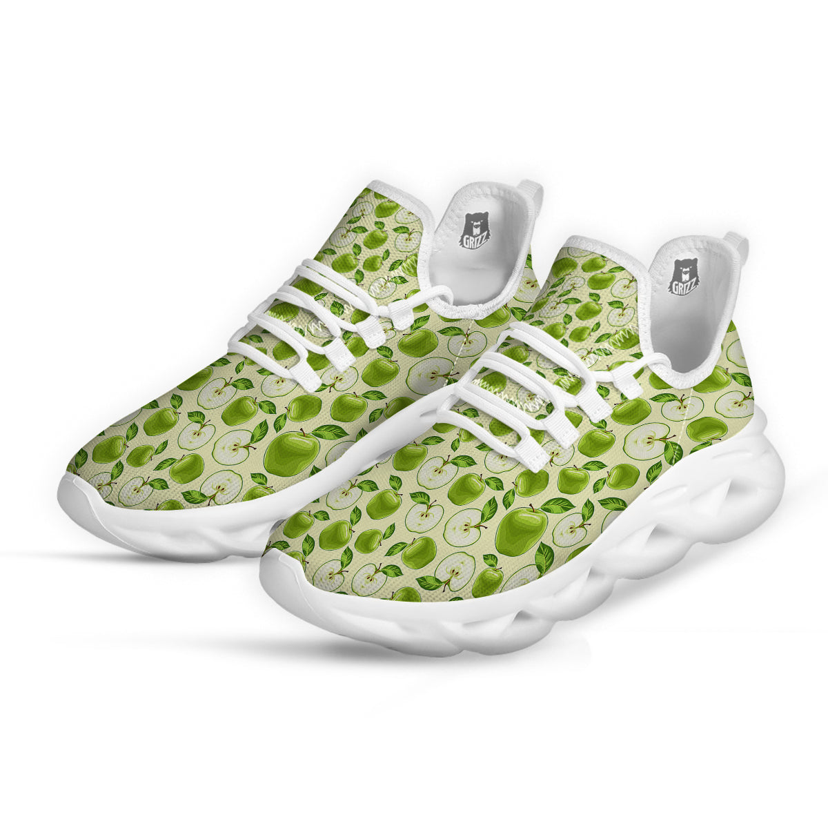 Apple Print Pattern White Running Shoes-grizzshop
