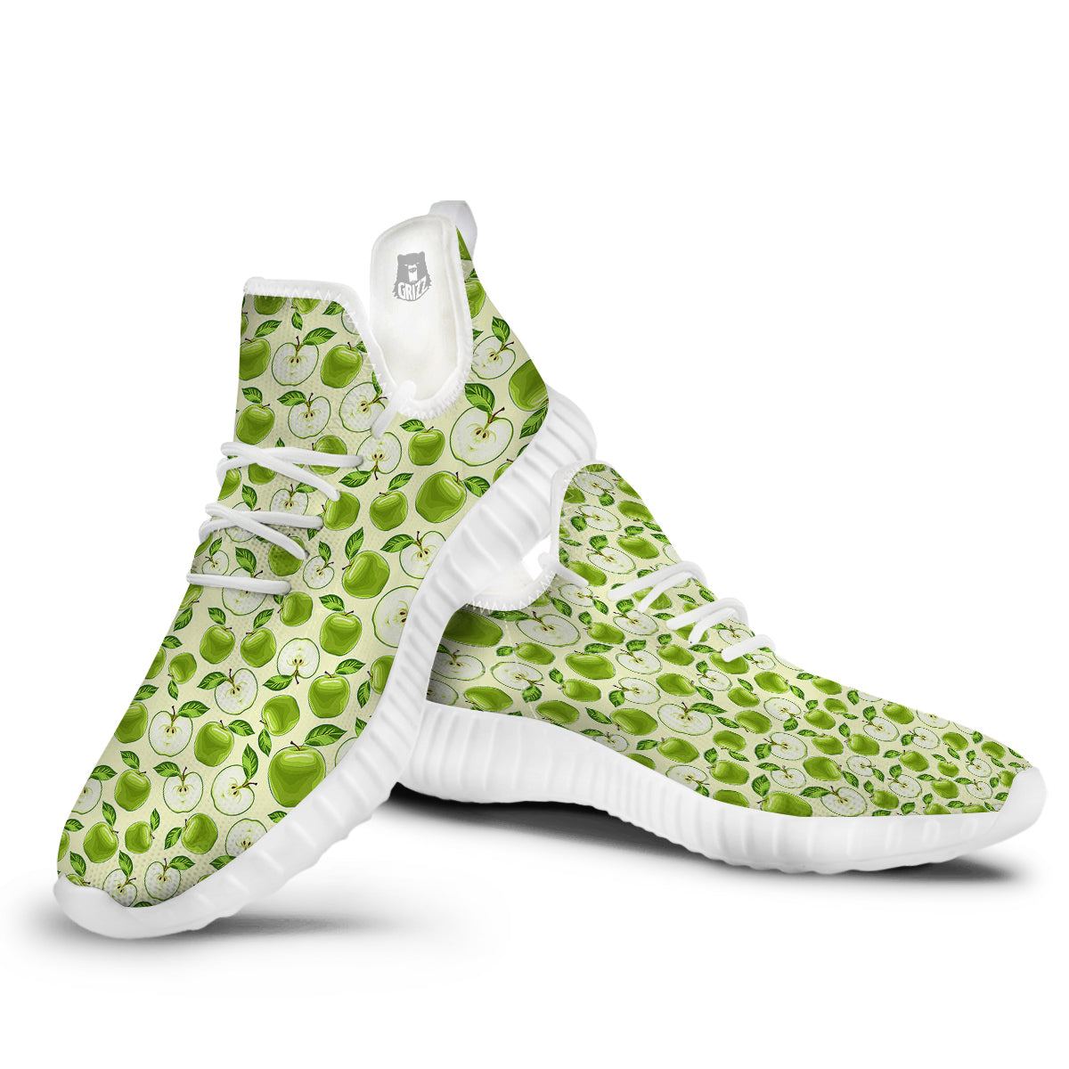 Apple Print Pattern White Walking Shoes-grizzshop