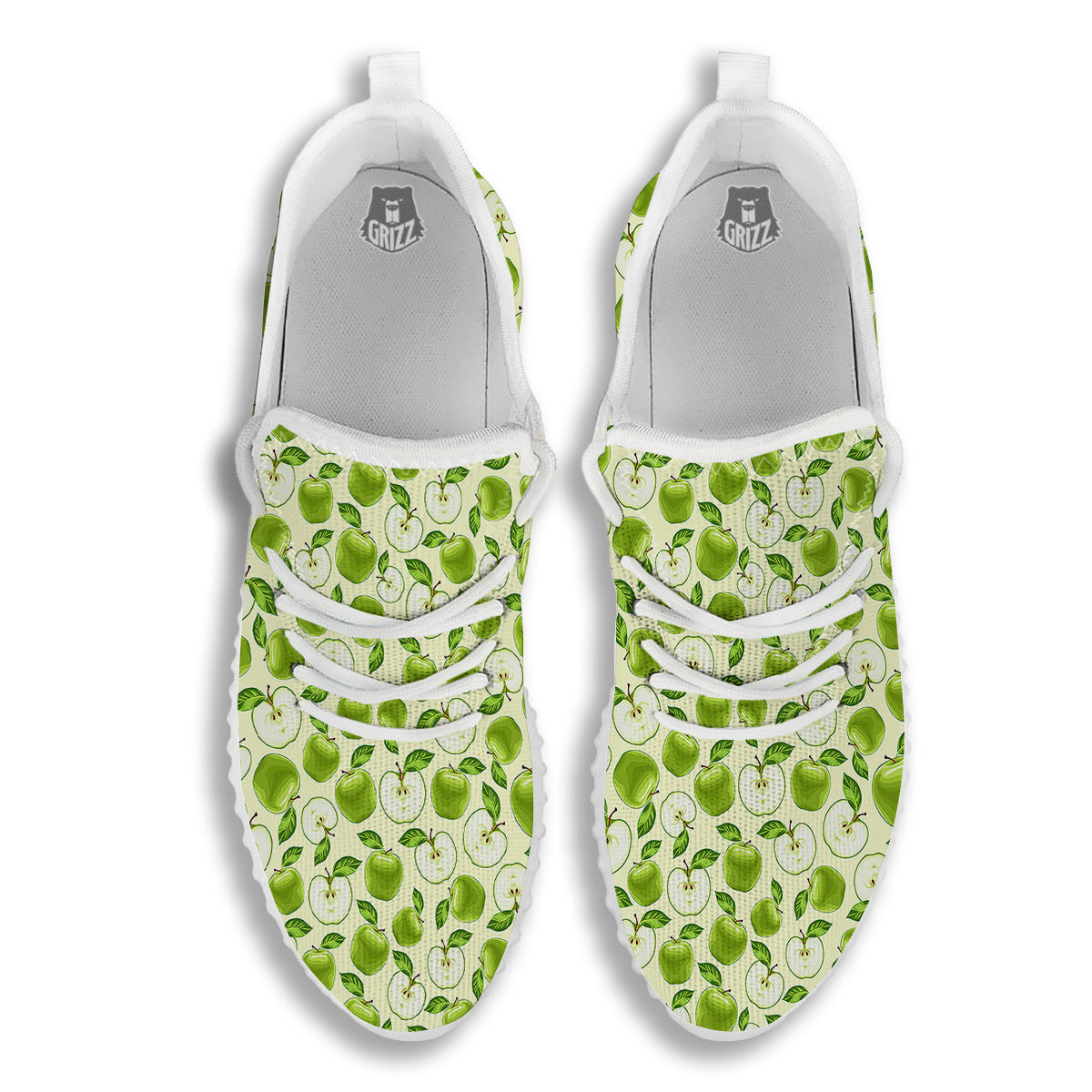 Apple Print Pattern White Walking Shoes-grizzshop
