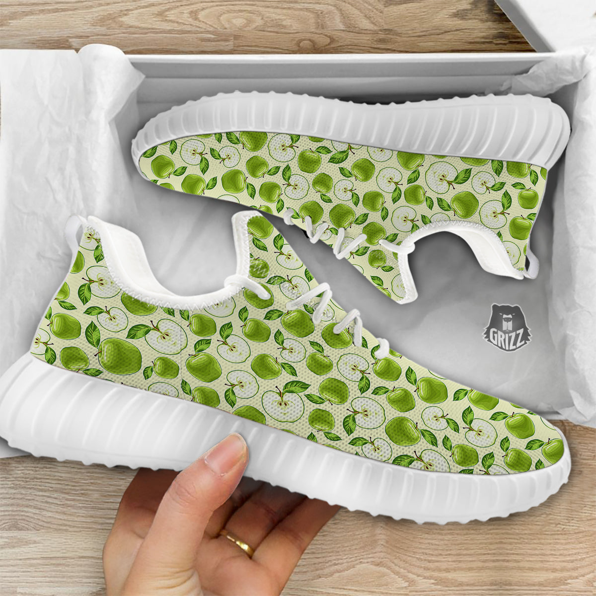 Apple Print Pattern White Walking Shoes-grizzshop