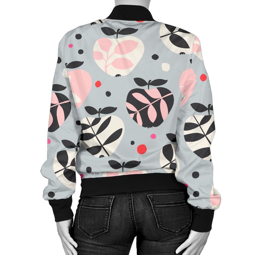 Apple Print Pattern Women Casual Bomber Jacket-grizzshop