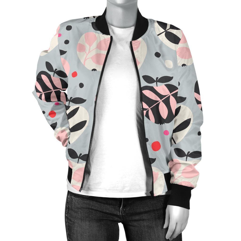 Apple Print Pattern Women Casual Bomber Jacket-grizzshop