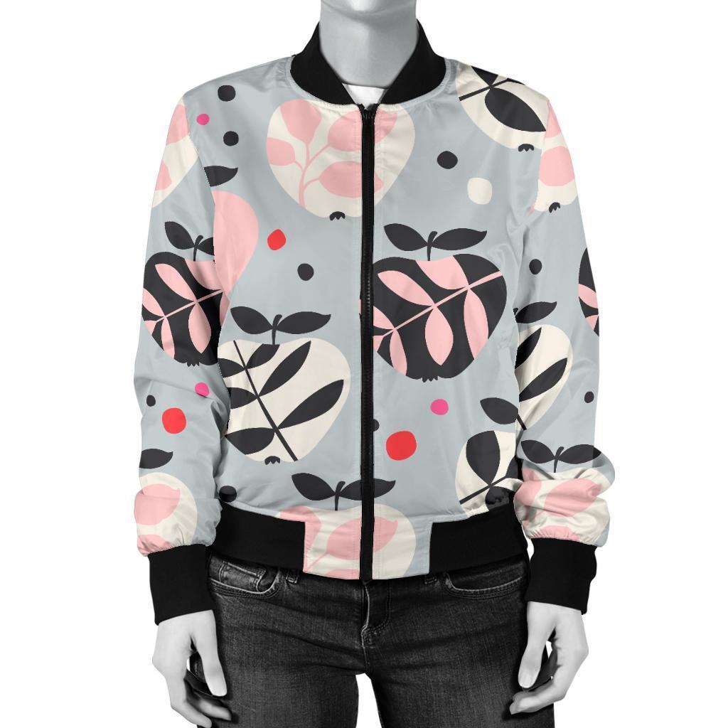 Apple Print Pattern Women Casual Bomber Jacket-grizzshop