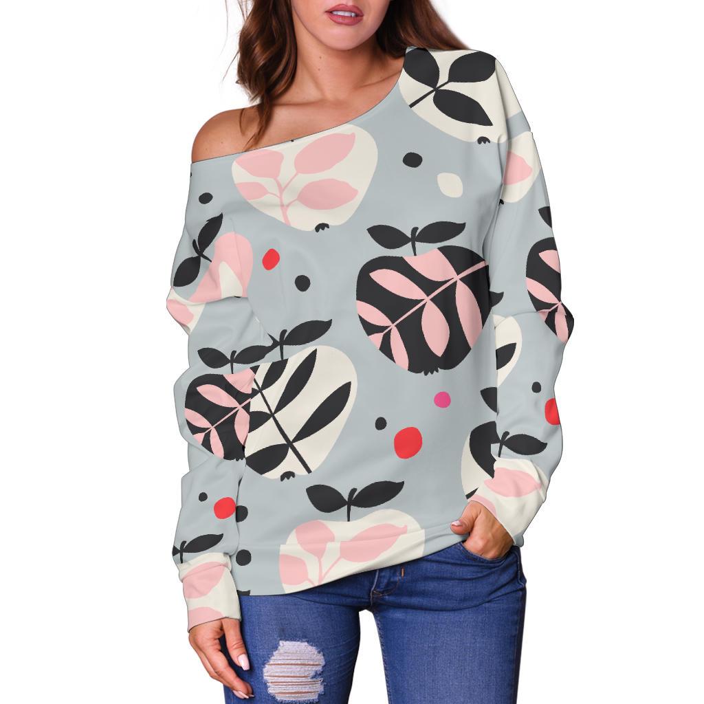 Apple Print Pattern Women Off Shoulder Sweatshirt-grizzshop