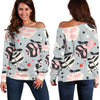 Apple Print Pattern Women Off Shoulder Sweatshirt-grizzshop